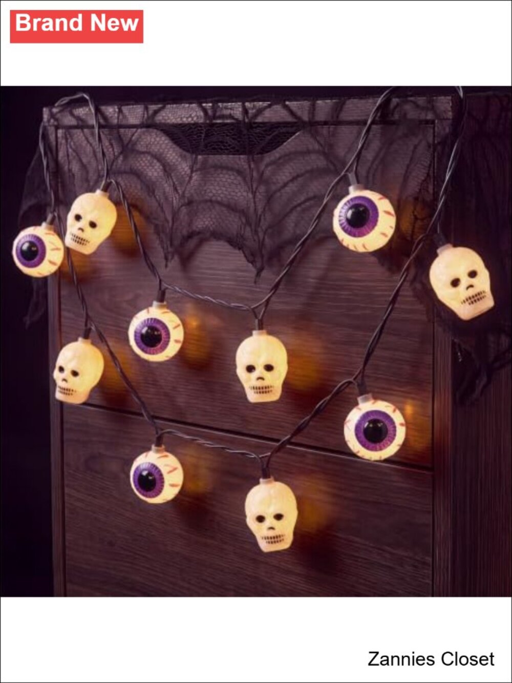 👻 12FT Halloween String Lights 20 LED Eyeball Skull Plug-In Outdoor